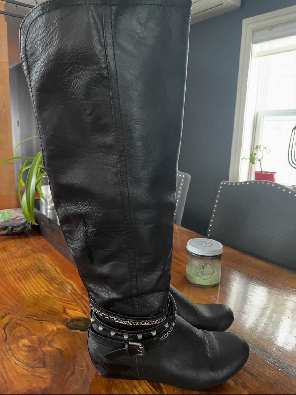 Call It Spring Black Over-the-Knee Boots with Chain Accent